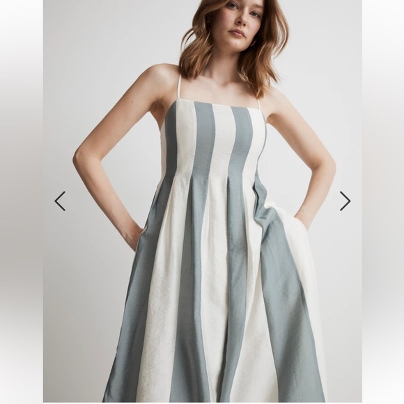 Womens New Madewell Petite Pleated Midi Dress in Stripe - Picture 4 of 15